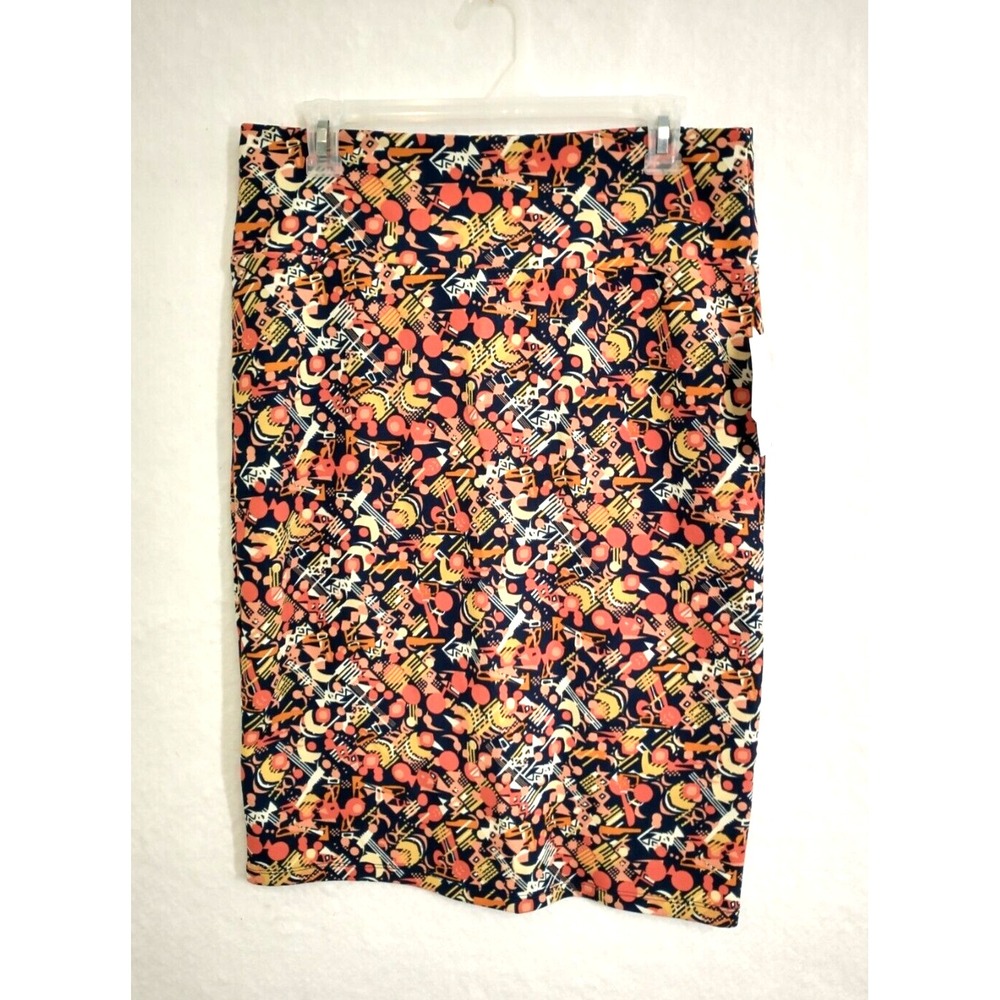 LuLaRoe Cassie Skirt L Bold Retro Geometric Print Stretch Pencil Bodycon Style